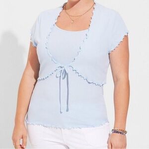 Super soft by torrid baby blue fitted 2 piece cami shrug set lettuce edge size 2
